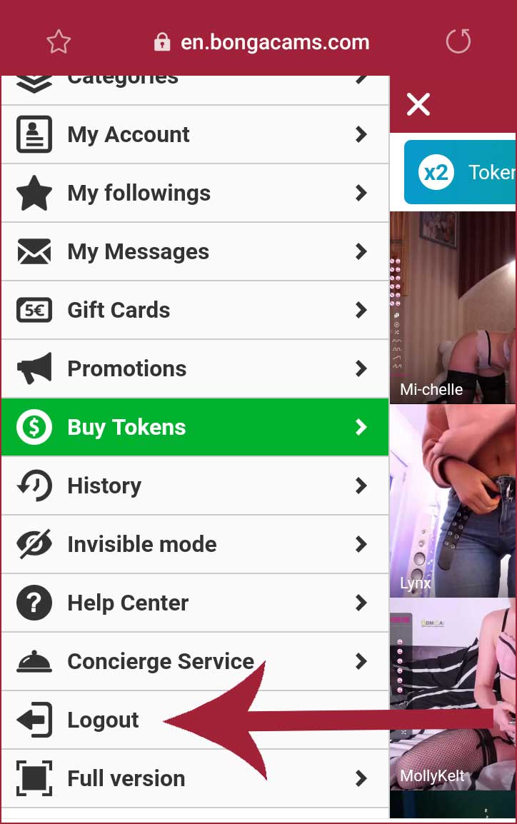 BongaCams Log out From the Account