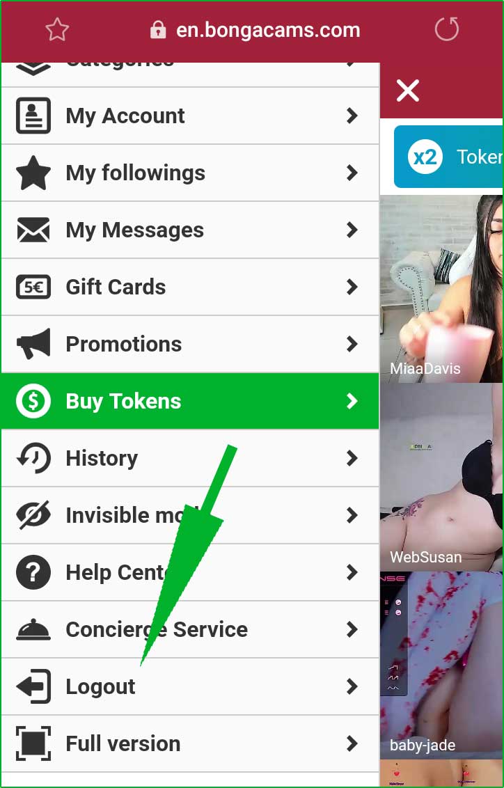 BongaCams Log out From the Account