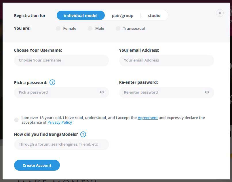 BongaModels Registration Form