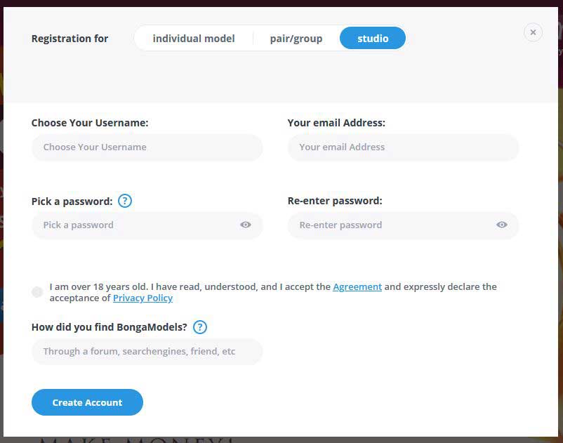 BongaModels Registration Form