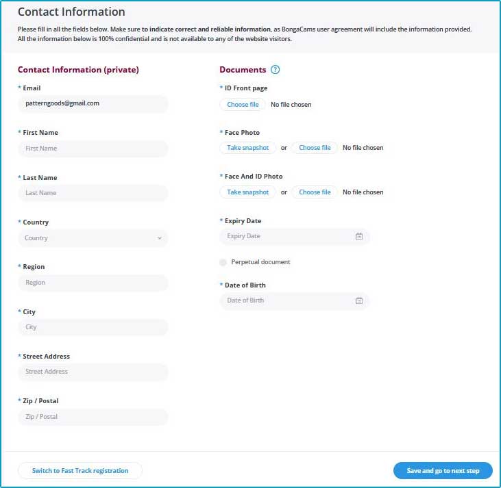 BongaModels Standard Registration