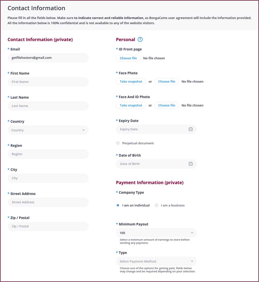 BongaModels Standard Studio Registration