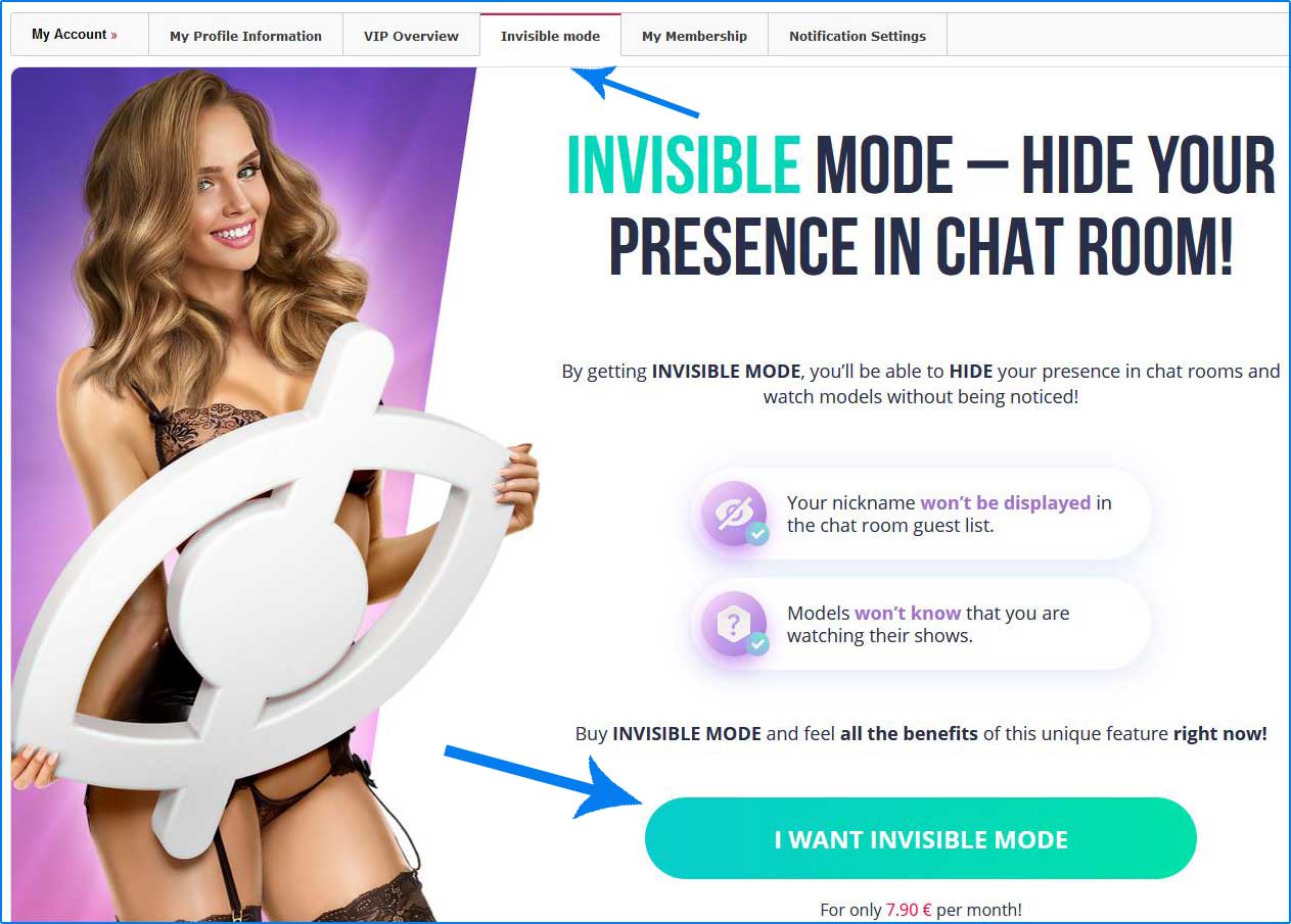 BongaCams account invisible mode