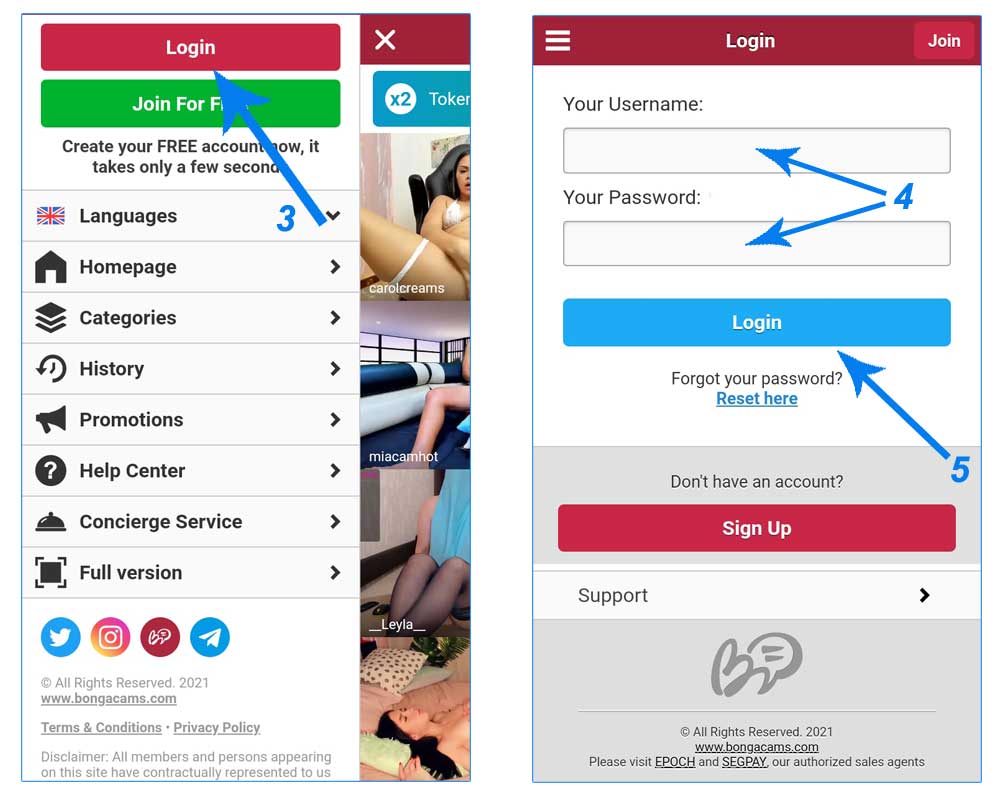 BongaModels Mobile Login